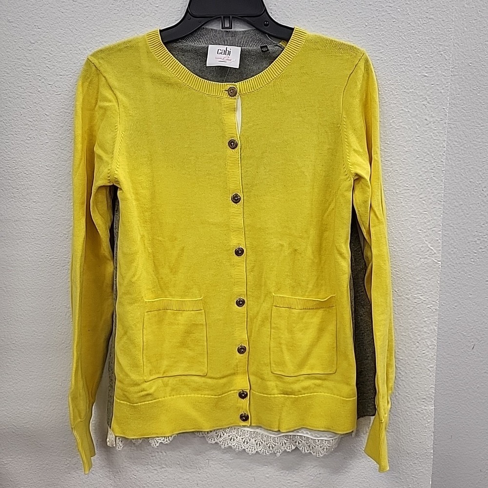 CAbi Cardigan M Love, Carol Collection Yellow Gray sweater with cami